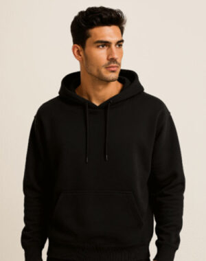 Pullover black hoodie with casual stylish design