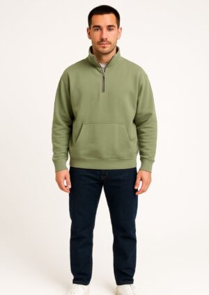 Olive green sweatshirt for men, comfortable and stylish casual wear