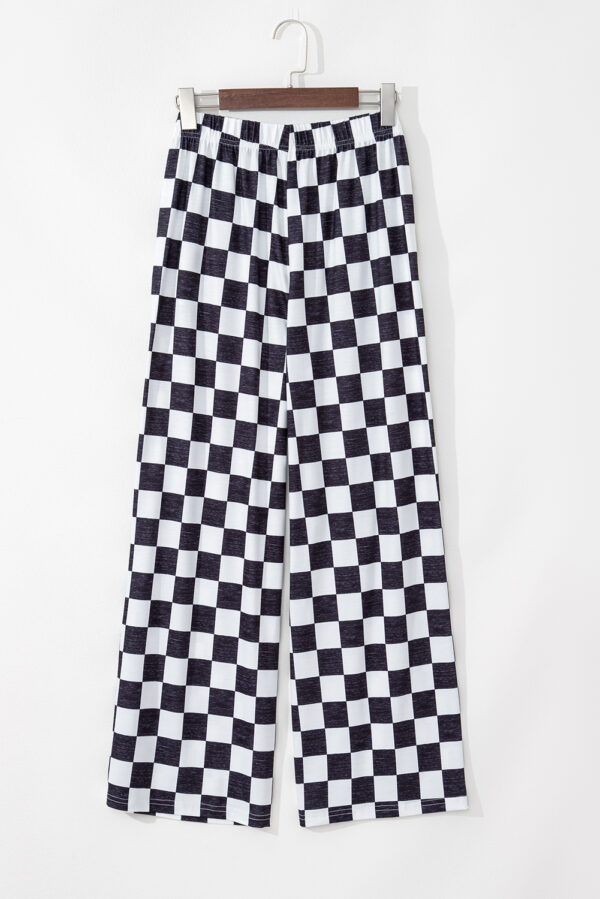 Black 2-Tone Checked Print High Waist Wide Leg Pants - Image 5