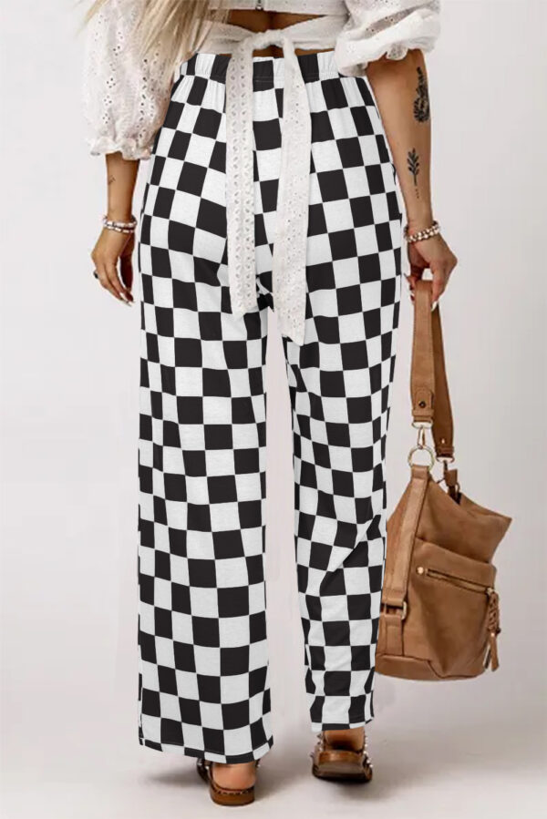 Black 2-Tone Checked Print High Waist Wide Leg Pants - Image 2