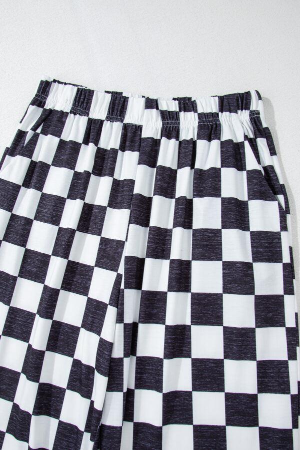 Black 2-Tone Checked Print High Waist Wide Leg Pants - Image 6