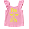 Girls summer tops made from 100% cotton rib fabric with vibrant all-over pigment print