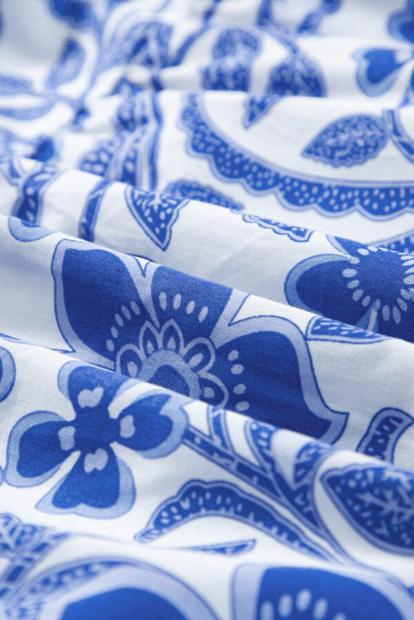 Blue Flower Print Puff Sleeve Tiered Dress - Image 6
