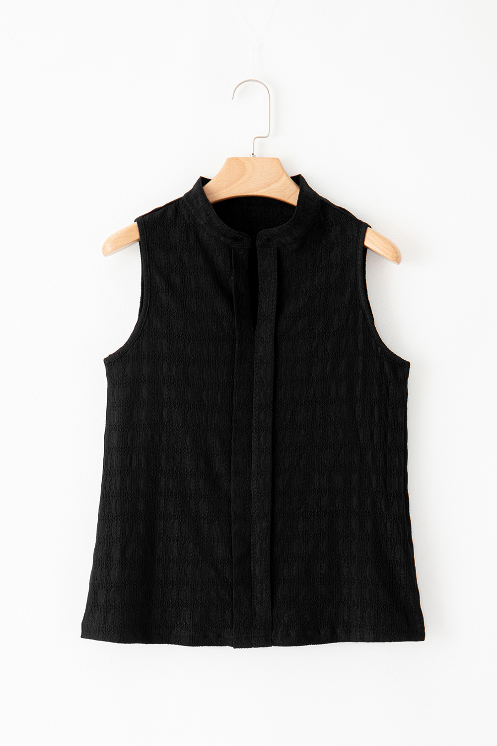 Black Lattice Textured Split Neck Tank Top - Image 5