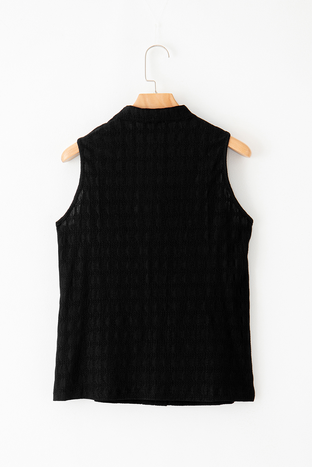 Black Lattice Textured Split Neck Tank Top - Image 6