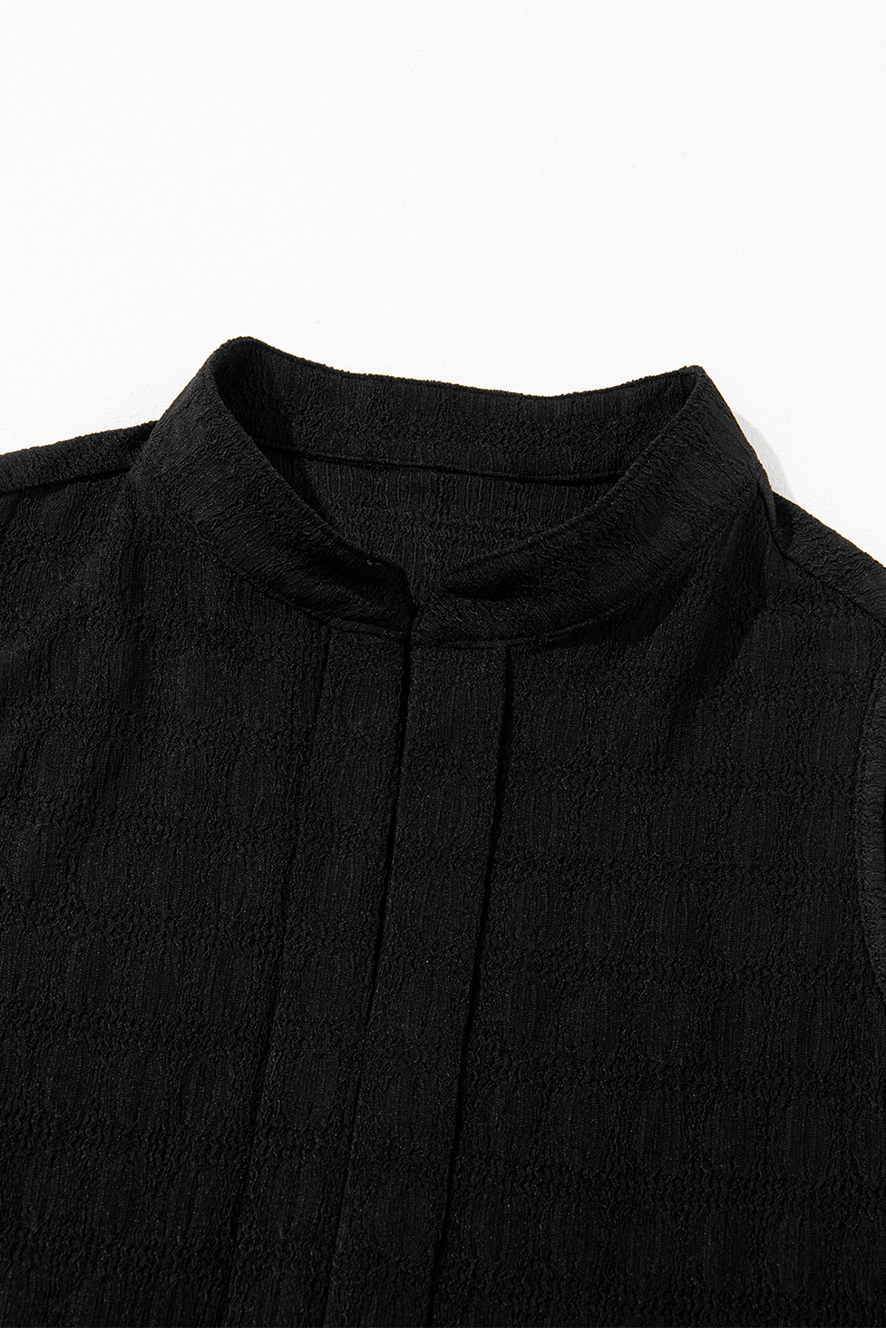 Black Lattice Textured Split Neck Tank Top - Image 7