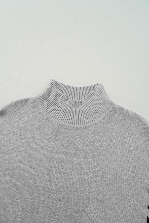 Gray Leopard High Neck Side Slit Oversized Sweater - Image 3